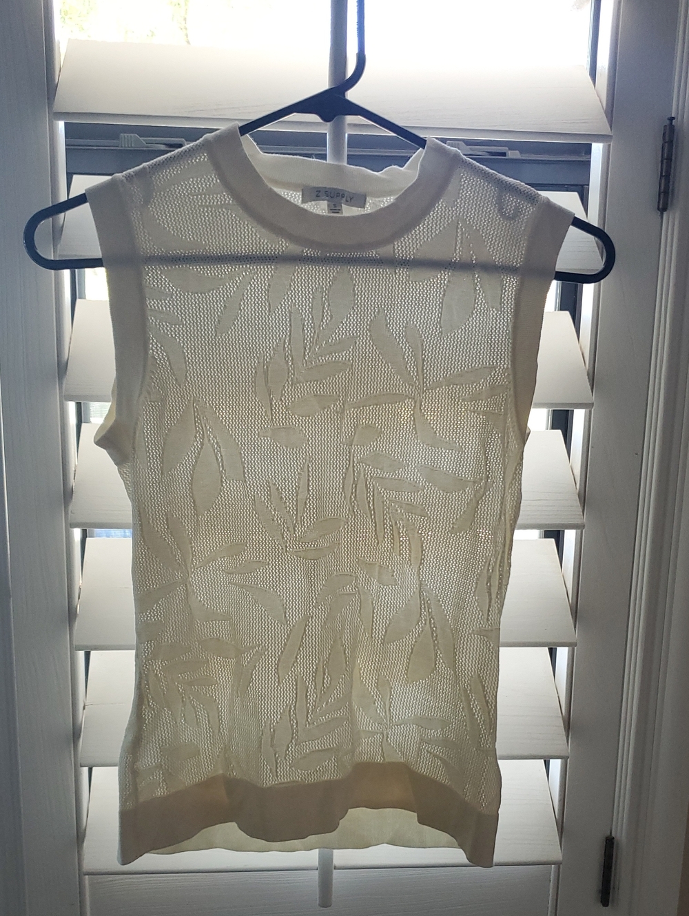 Z Supply Ivory Leaf-Pattern Sleeveless Knit Tank